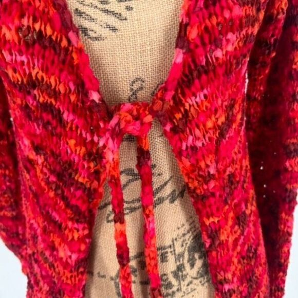 Hand Knit Handmade Loose Knit Colorful Front Tie Cardigan Boho Hippie Y2K Medium - Picture 4 of 12